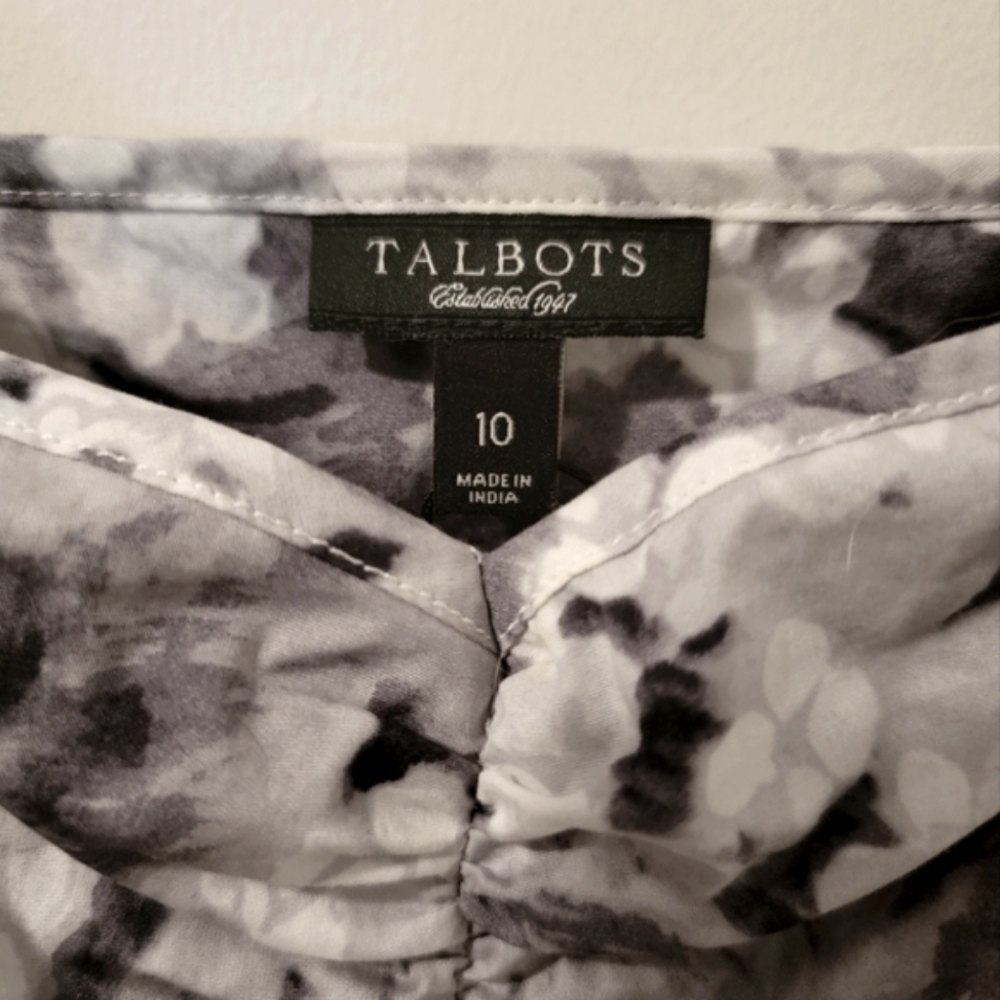 Talbots Floral Black, Grey & White Sleeveless Pleated Dress Size 10 - Picture 8 of 10